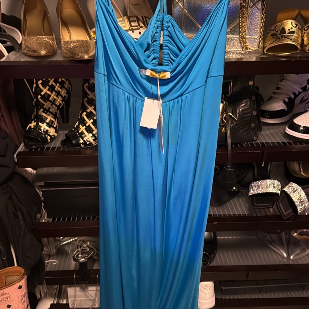 🩵 NWT Ramy Brook lagoon blue Samba halter keyhole dress size 14/XL $465 - Picture 10 of 13